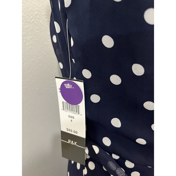 R&K Maxi Polkadot Sleeveless Chiffon Dress Lined Pleated Top Contrast Bottom - Picture 8 of 14